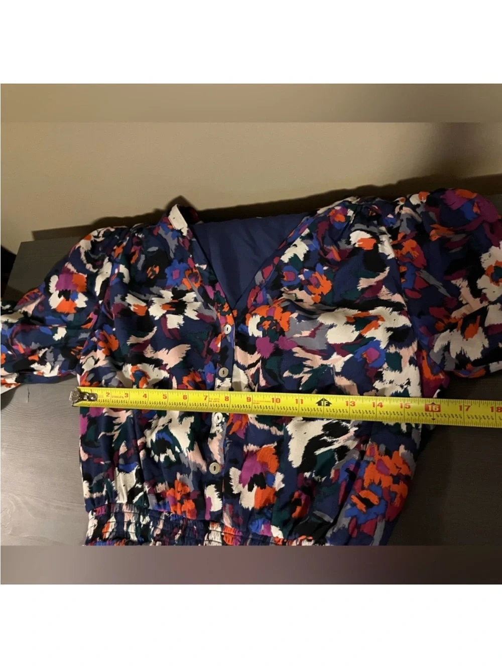 Evereve Multicolor Abstract Floral V-Neck Hadley Romper Tie Waist M long sleeve